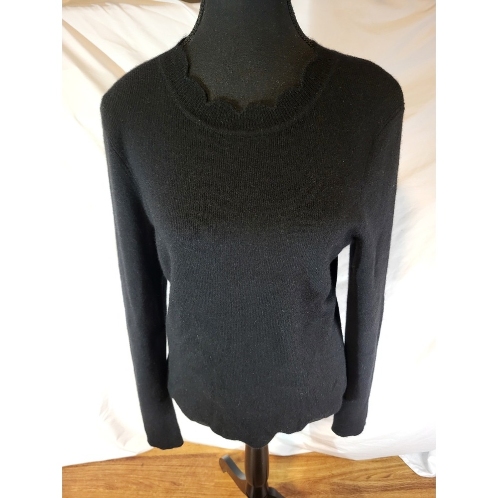 Aqua Cashmere Womens Cashmere Knit Scalloped Edging Sweater Top Black Size Large